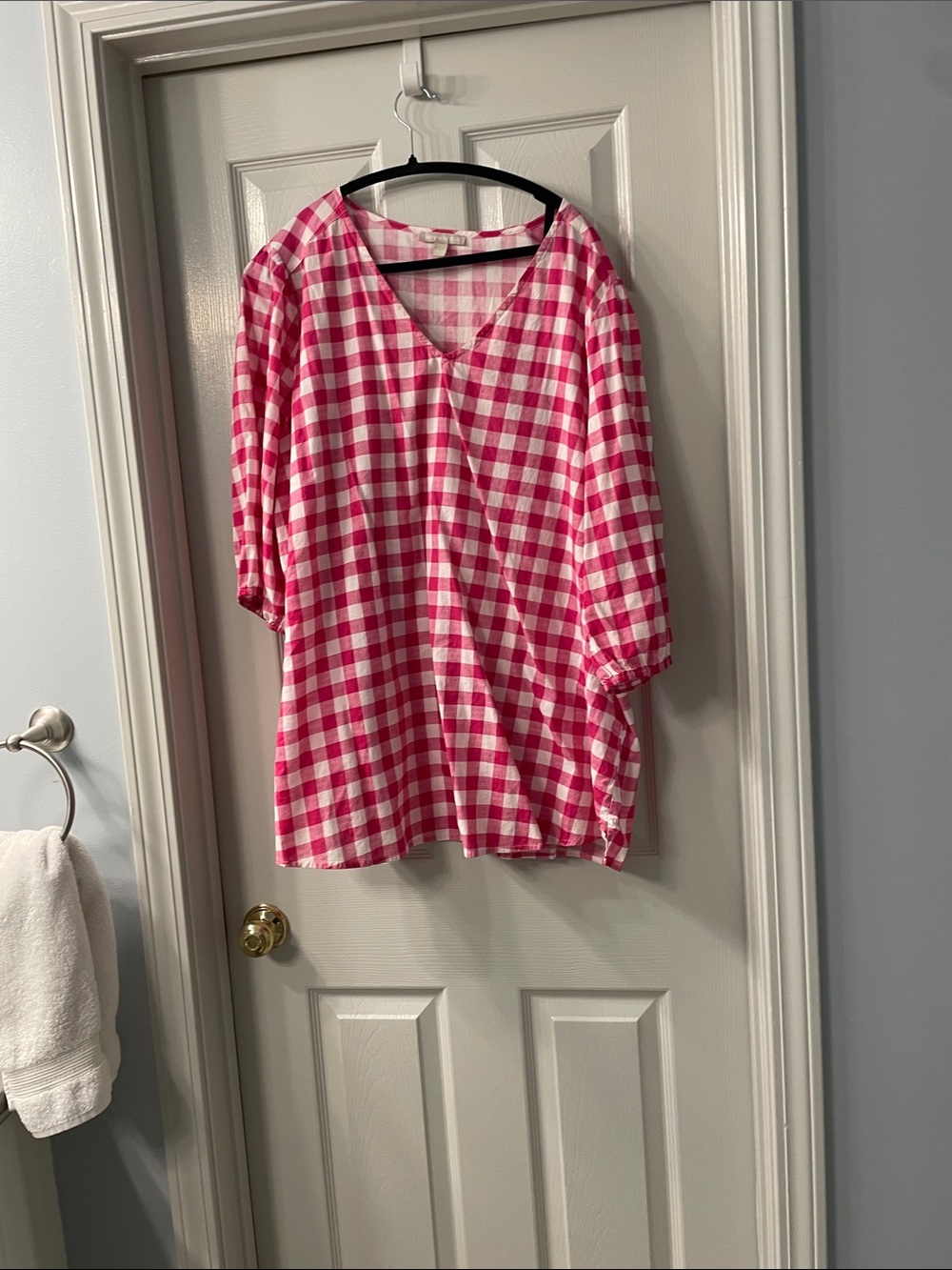 Woman Within Pink & White Checked V-Neck Tunic